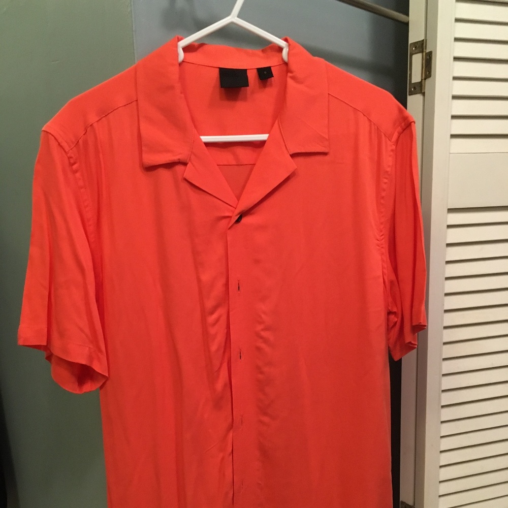 Bright Orange Bowling Collar Button-Up Shirt